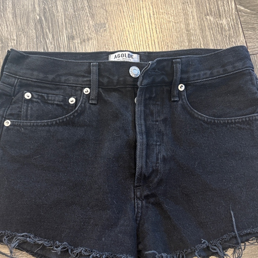 Agolde Midnight Black Denim Cutoff Shorts
